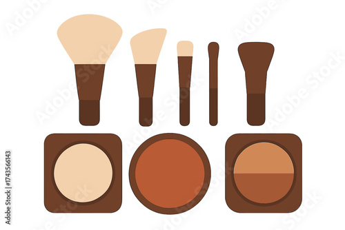Essential beauty tools set with makeup brushes and face powder compacts