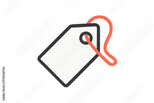 Blank rectangular price tag or label with a bright orange string attached