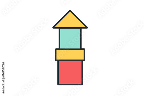 Colorful geometric building blocks stacked vertically forming an upward arrow shape