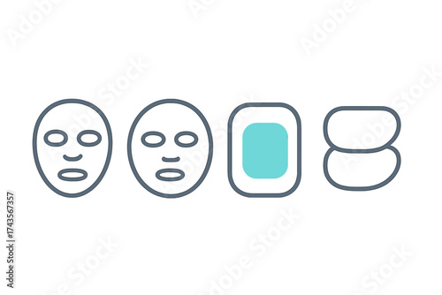 Minimalist outline symbols representing cosmetic facial treatments and sheet masks
