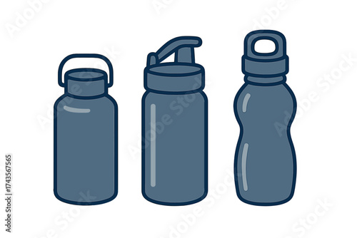 Set of eco-friendly reusable drink containers and sports hydration bottles