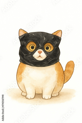 A cat wear a black mask