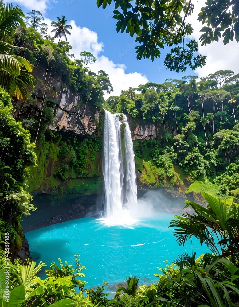 Fototapeta premium Lush waterfall in a tropical paradise