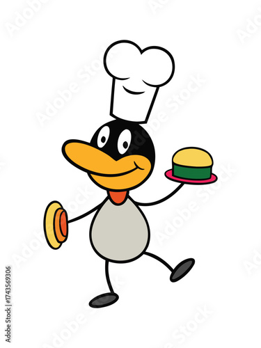 Cartoon Chef Duck Holding Food and Utensil