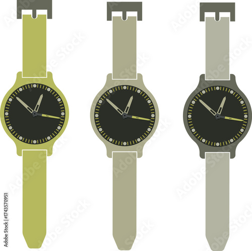 Wristwatch Illustration with Three Different Color Variants a Time Management Graphic Resource