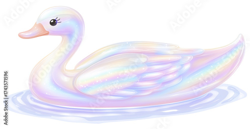 Illustration of a white swan adorned with pink glitter, isolated on a transparent background