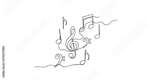 Abstract musical notes and symbols forming a flowing melody, a visual representation of sound and rhythm in a minimalist artistic style