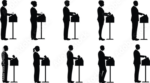 People voting silhouettes, election concept vector, ballot box illustration, voters standing in line, civic duty design, democratic participation art