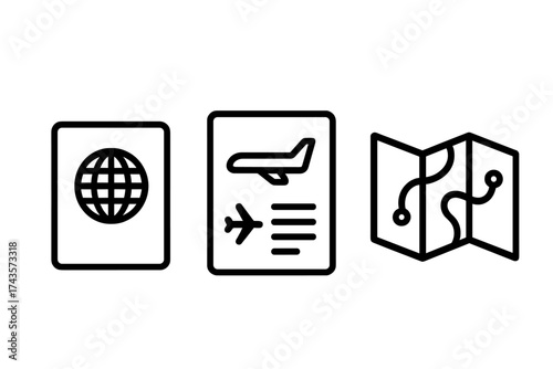 Passport, flight ticket, and folded map outline for international journey