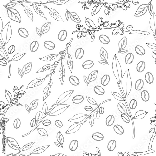 Seamless floral pattern. Branch with leaves. vector illustration of coffee branch. Coffee plant branch with leaf. Hand drawn Coffee tree vector. Coffee beans and leaves. Branch of a plant.	

