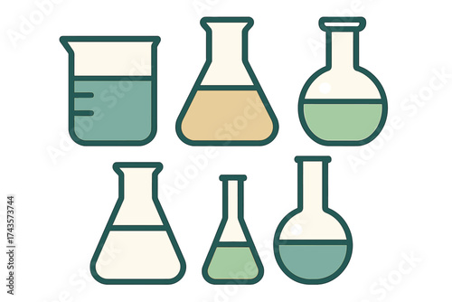 Set of chemistry laboratory glassware containers for scientific experiments