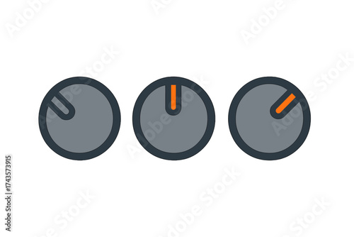 Interface element showing three circular rotary knobs for sound adjustment or parameter control