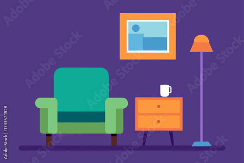 Illustration of a living room interior with armchair