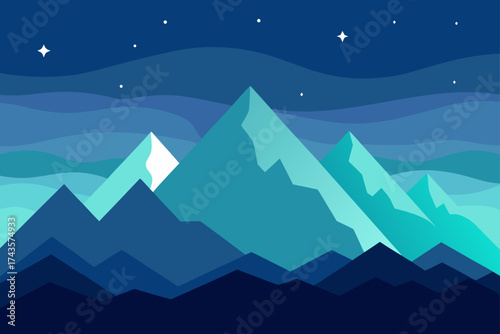 Mountains under a starry night sky landscape view