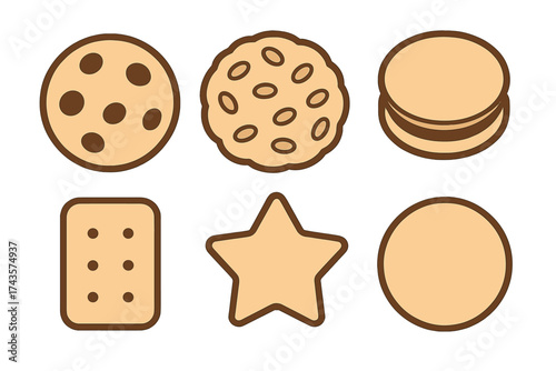 Assortment of six sweet baked cookies and biscuits in various shapes and flavors
