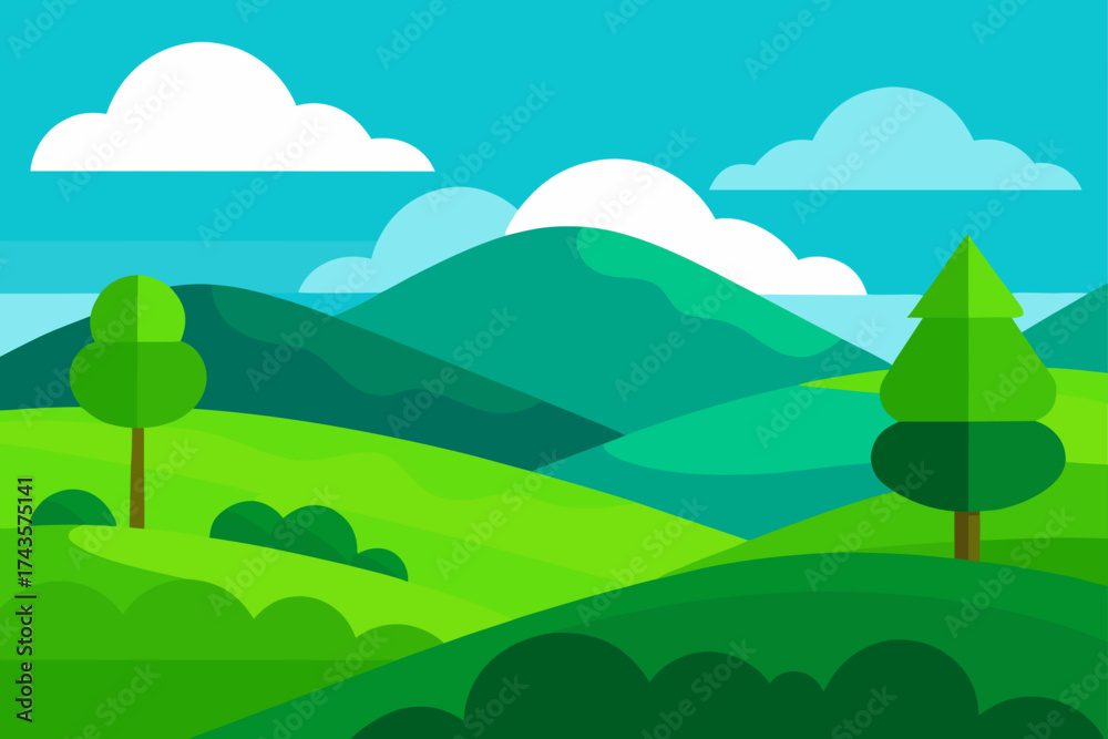 Fototapeta premium Illustration of a landscape with hills and trees