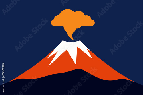 Illustration of a volcano erupting with orange smoke