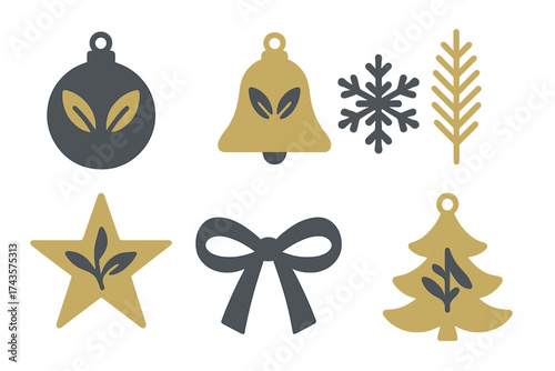 Modern flat design Christmas holiday symbols set including bell star and tree