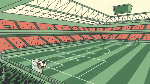 Dynamic soccer stadium packed with enthusiastic fans celebrating a victory under bright lights