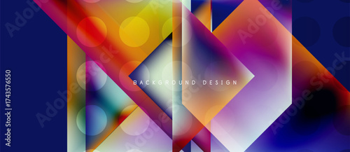 Abstract geometric shapes, vibrant colors, dynamic composition. Modern design elements create visually appealing background.