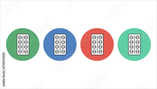 Pills Icon Vector, Medication Blister Pack, Tablet Capsule Illustration.