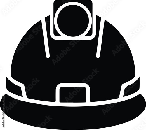 Black silhouette of a hard hat with a headlamp symbolizing safety and protection in construction and mining industries