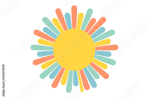 Vibrant abstract sunburst design element with bright pastel colors and central yellow circle