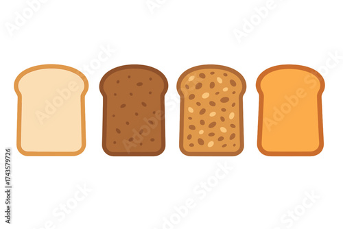 Assortment of sliced bread varieties including white, whole grain, rye, and toasted slices