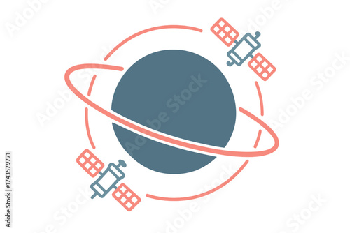 Telecommunication satellites orbiting a stylized planet symbolizing global connectivity and space technology