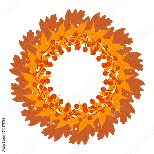 Wallpaper Mural Autumn wreath of colorful leaves and rowan berries. Ideal for fall greeting card, invitation, harvest festival, or seasonal decor Torontodigital.ca