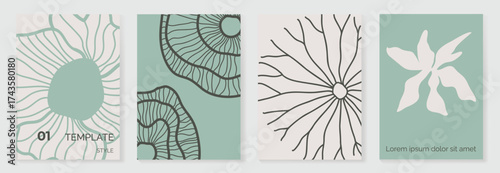 Abstract wall art vector set. Natural and organic shape with green blue tone colors. Illustration design for Eco packaging, interior, cover, wall art, wallpaper.