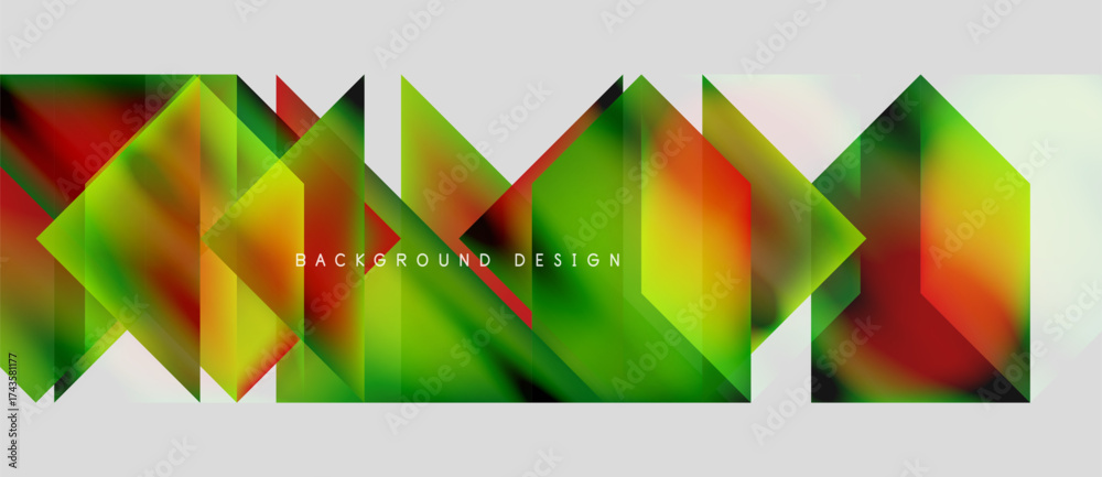 Fototapeta premium Abstract geometric shapes blend vibrant colors. Gradient transitions create dynamic visual texture. Modern design element for backgrounds.