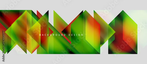 Abstract geometric shapes blend vibrant colors. Gradient transitions create dynamic visual texture. Modern design element for backgrounds.