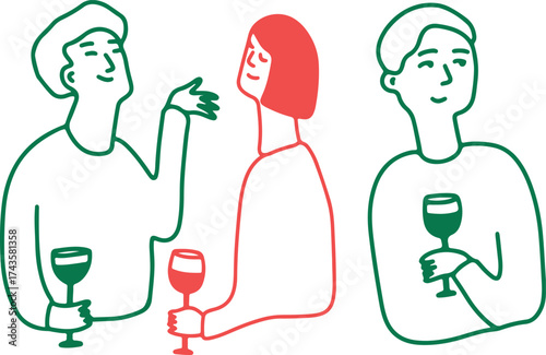 Funny Drawing of People Drinking Wine. Sketch Logo	