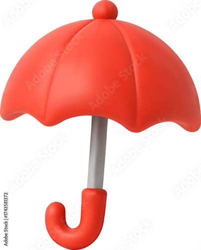 3D Vector Red Umbrella Icon for Rain and Insurance Protection