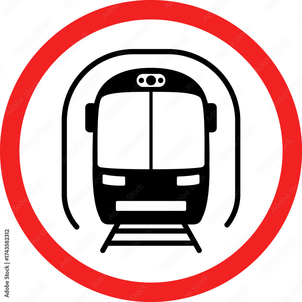 Obraz premium Prohibitory signs for specific vehicles, Vehicle prohibition signs vector. Train icon