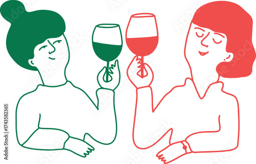 Funny Drawing of People Drinking Wine. Sketch Logo	