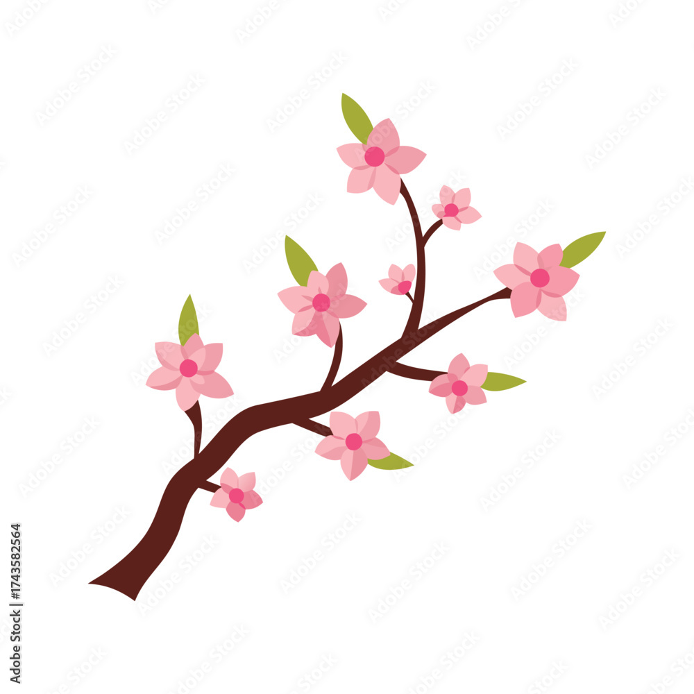 Fototapeta premium soft pink cherry blossom branch vector illustration