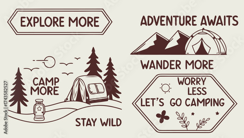 Vintage inspired outdoor adventure banner design featuring mountains trees and exploration elements for advertising and branding