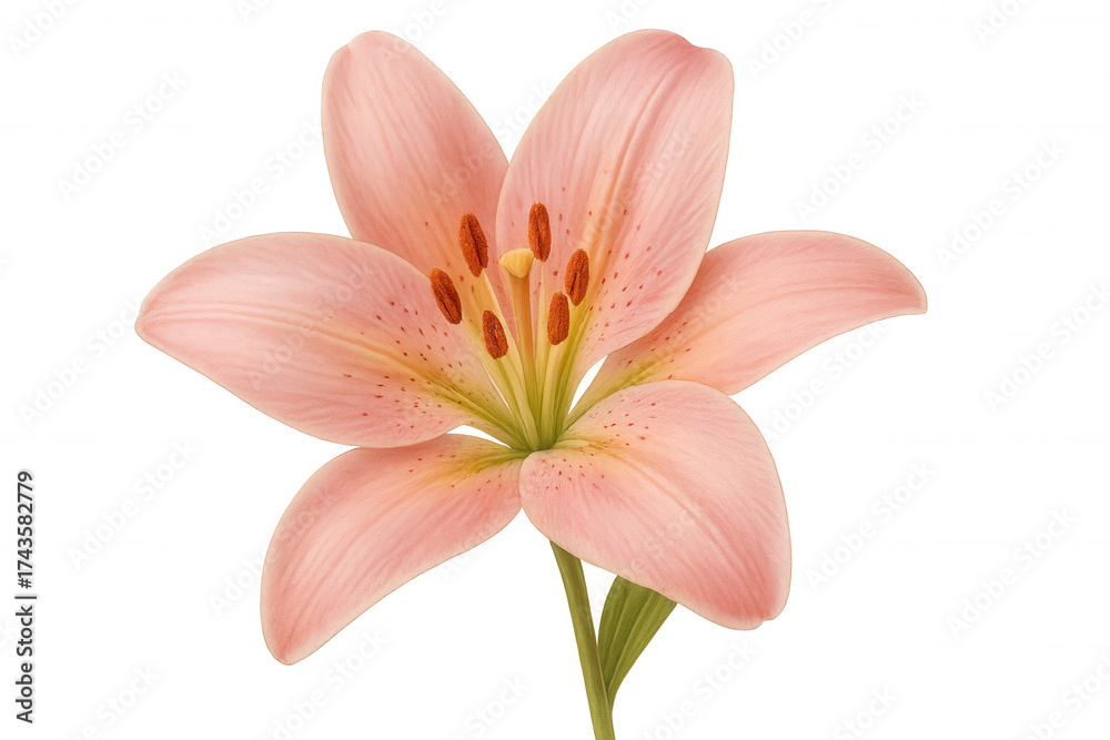 Fototapeta premium Pink lily flower botanical illustration on transparent background showcasing petals and stamen