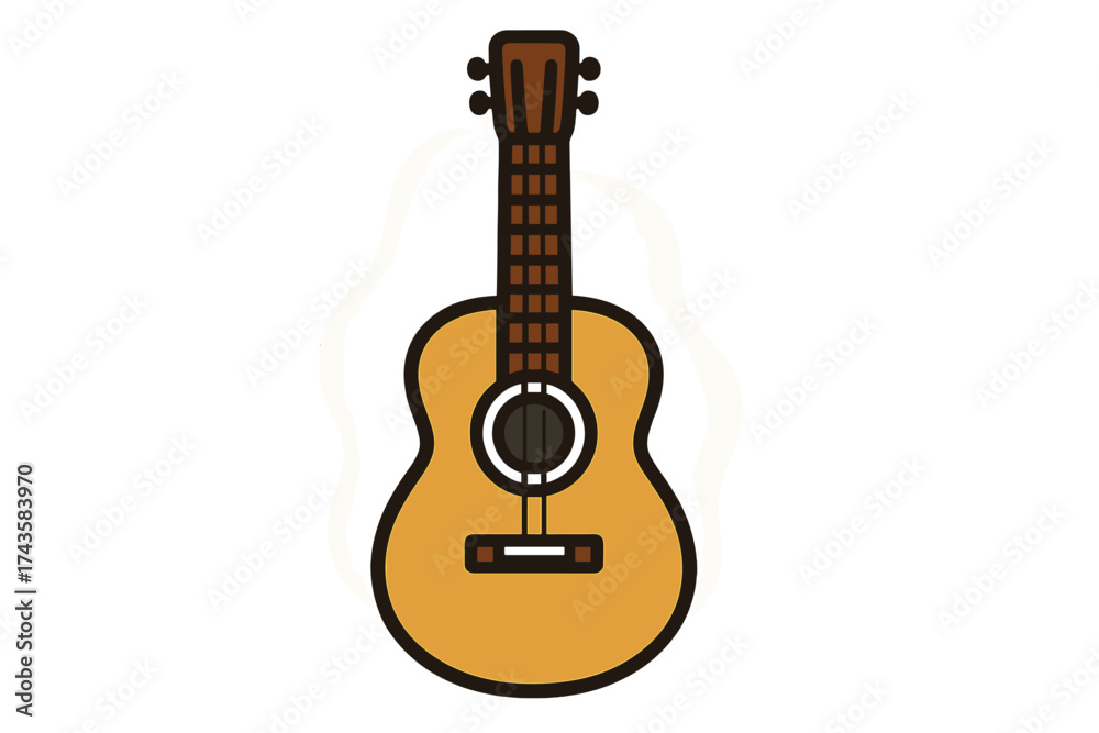 Obraz premium Stylized acoustic string instrument with brown neck and light wood body on white background