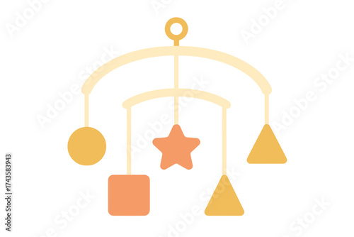Minimalist baby crib mobile with hanging geometric shapes in soft pastel colors