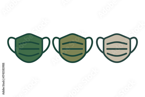 Three protective surgical face masks displayed side by side in different earthy tones