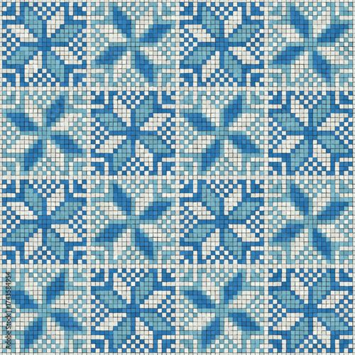 Mosaic tiles seamless pattern composition with traditional Palestinian motif. Editable vector background for print, background, web, wrapping.