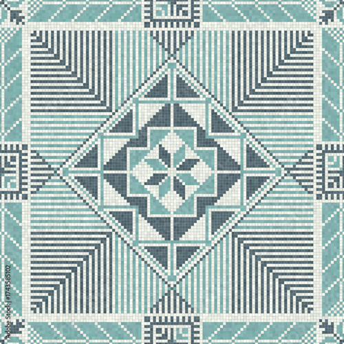 Mosaic tiles seamless pattern composition with traditional Palestinian motif. Editable vector background for print, background, web, wrapping.