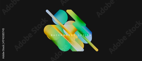 Abstract colorful shapes overlap, creating dynamic background design. Yellow, green, blue hues blend smoothly. Minimalist aesthetic.