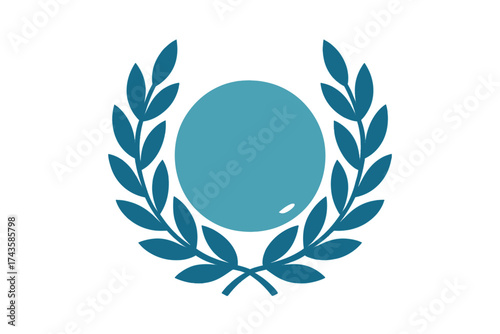Classic blue laurel wreath surrounding a blank gradient circle on white background