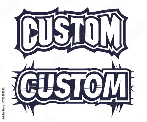 Two versions of a custom lettering emblem are displayed, evoking the aesthetics of hot rod and greaser subcultures, suitable for vehicle customization, apparel design, or other graphic applications