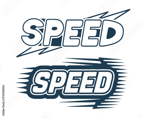 Two stylish speed lettering emblems are evoking the thrill of fast cars, hot rods, and the greaser subculture, perfect for automotive designs and racing themes