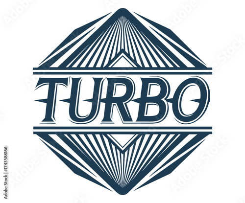 Turbo lettering emblem featuring geometric shapes creates a vintage and dynamic design, evoking speed, power, and customization for automotive enthusiasts and motorsports fans
